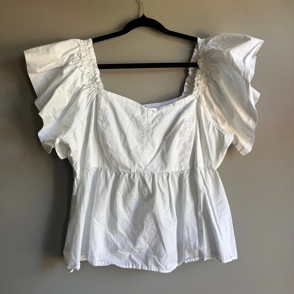 Old Navy White Puff Sleeve Peplum Top